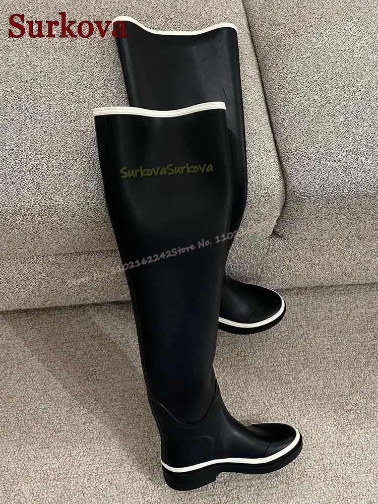 2025 New Rubber Rain Boots Round Toe Non-Slip Slip-On Over-The-Knee Boots Fashion Extra-Long Catwalk Flat-Soled Women'S Boots 41