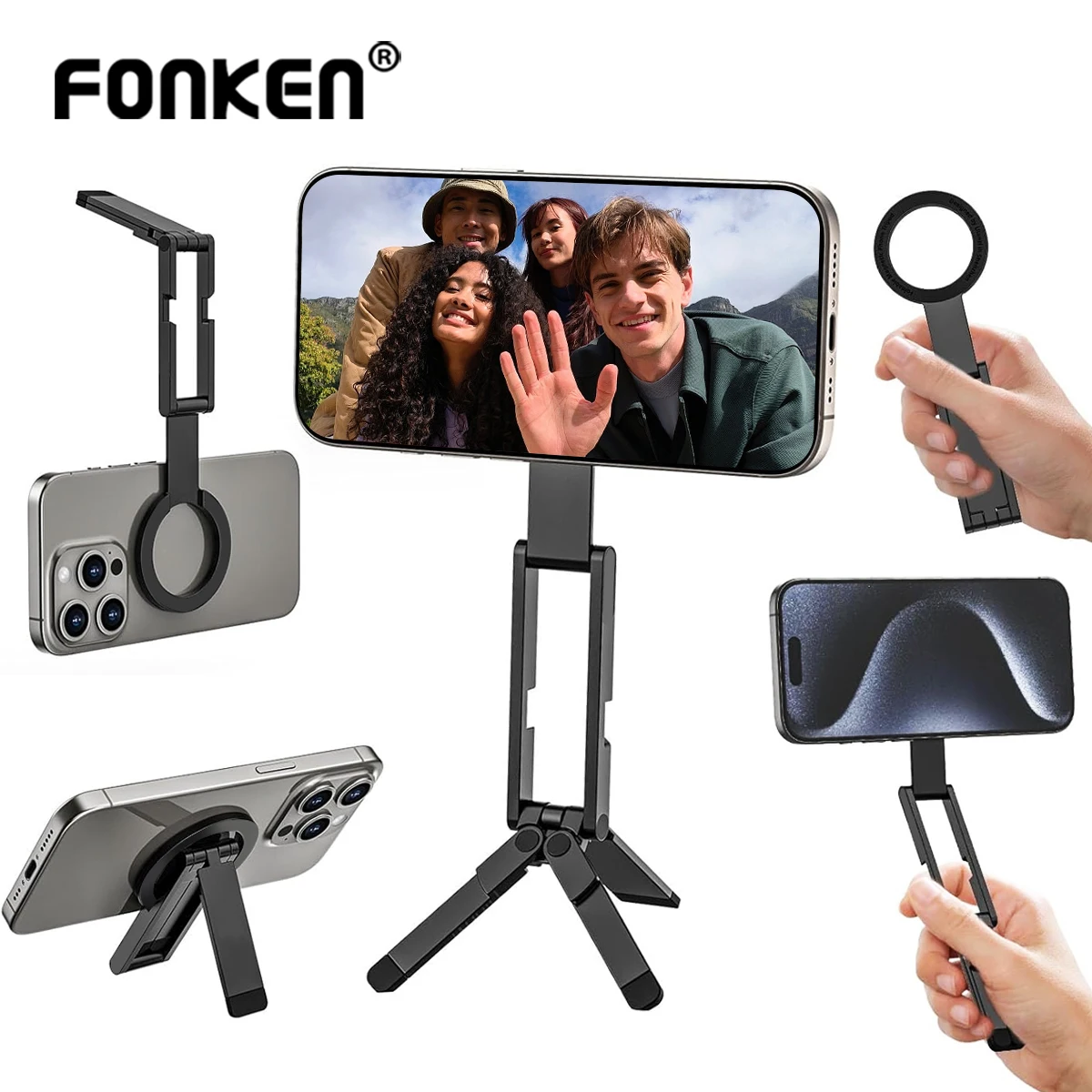 

Foldable Phone Tripod Carabiner-Mounted Portable Dual-sided Magnetic Tripod Desk Mount Phone Handle Holder For iPhone 17 16 15