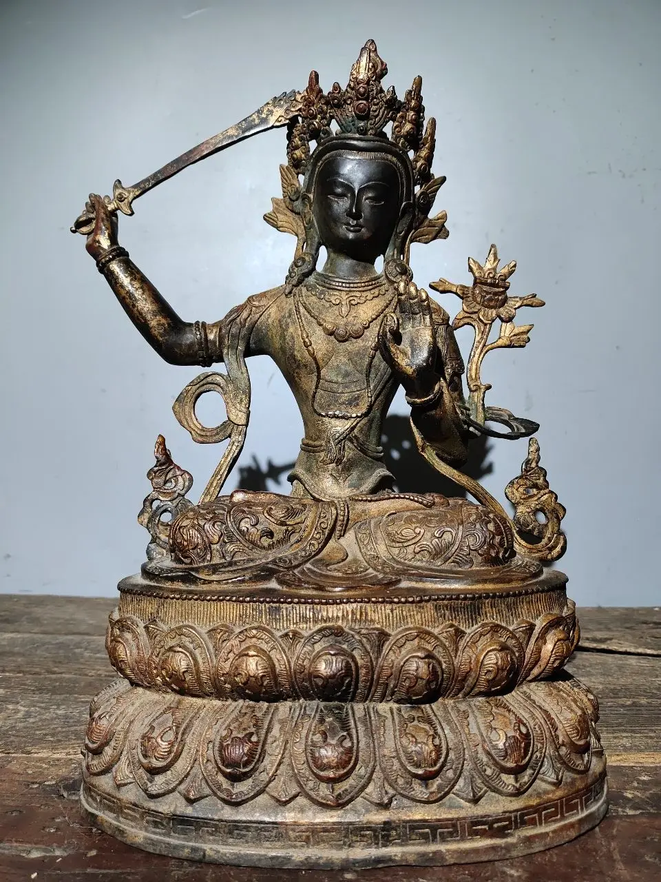Tibetan Tantra gilt painted brass Manjushri Bodhisattva Guanyin Tara Buddha statue home hall ornament offering jewelry 38
