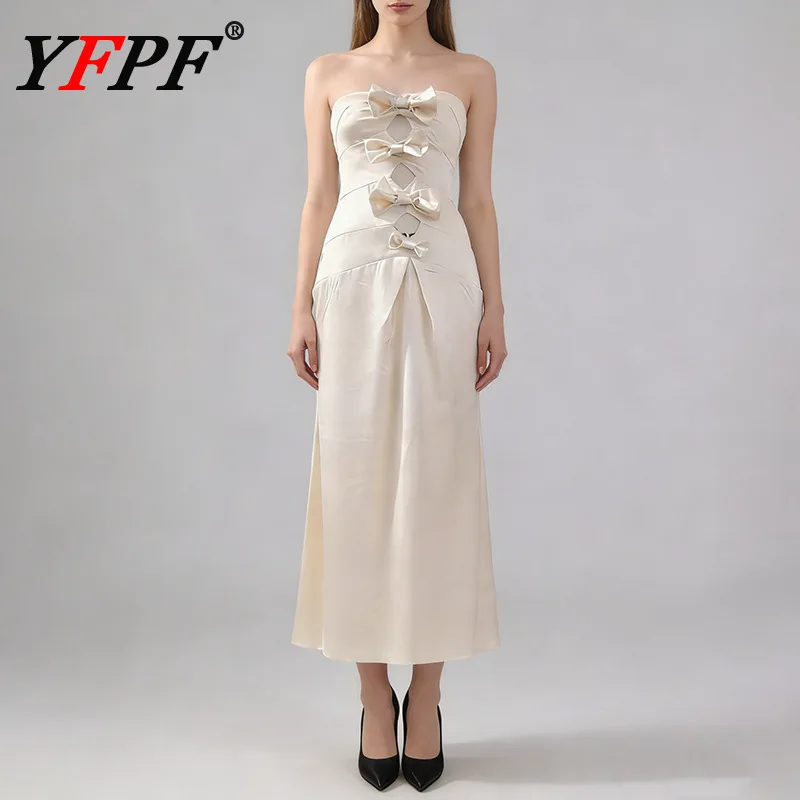 

Элегантное длинное платье YFPF без бретелек с бантом для женщин, без рукавов, с открытой спиной, модное вечернее платье, подчеркивающее темперамент, новинка 2026 года