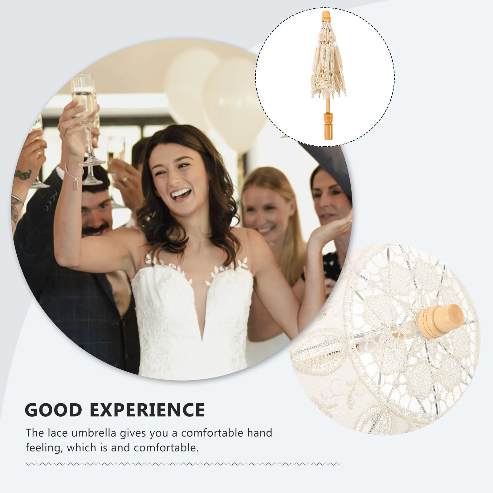 Lace Umbrella for Wedding Photography Handmade Romantic Parasol with Wooden Handle Performance Prop Decorative Home Accent Photo