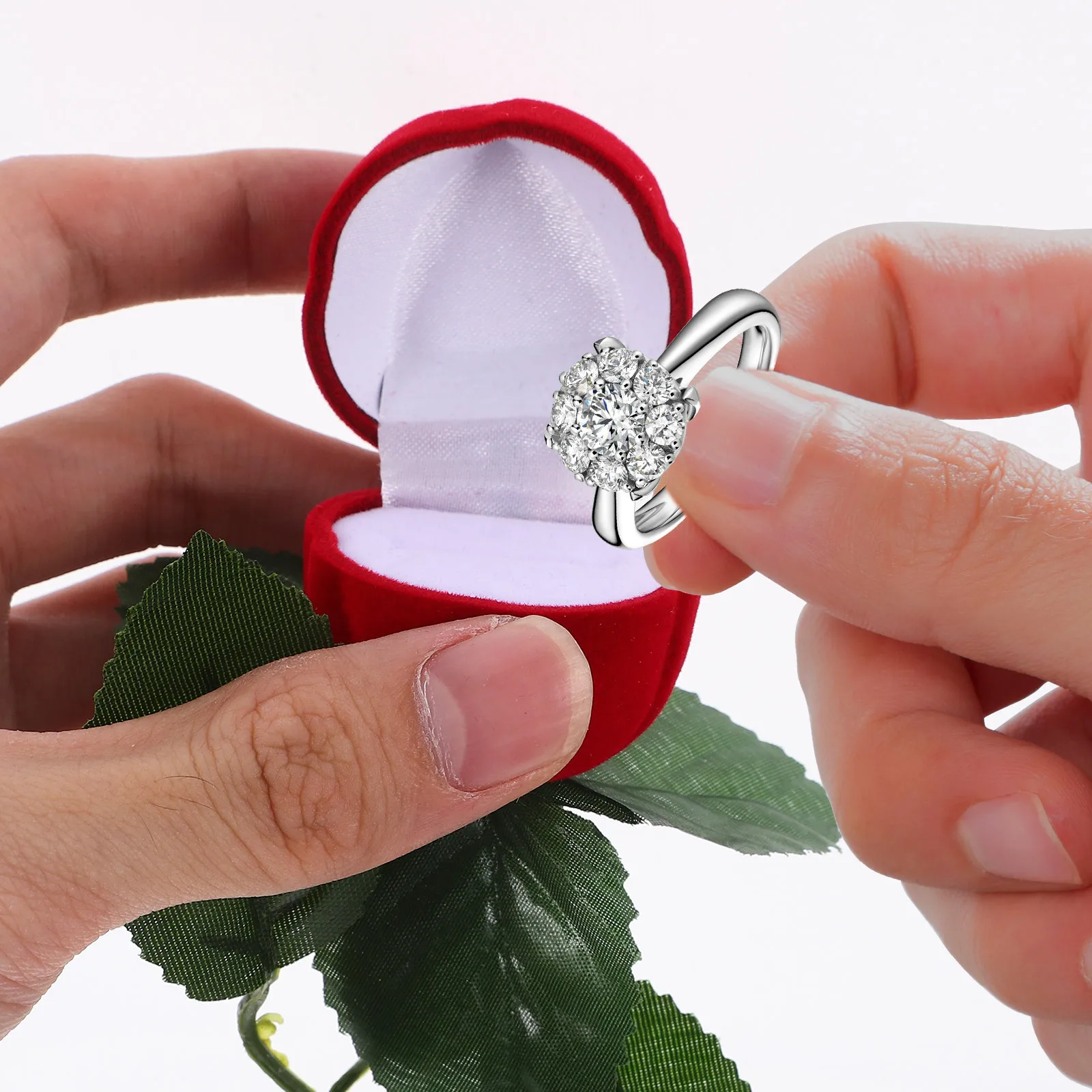 

Шкатулка для драгоценностей с красной цветкой и розой, скрытый чехол для колец для свадьбы, помолвки, обещание, коробка для колец с цветком красной розы, свадьба