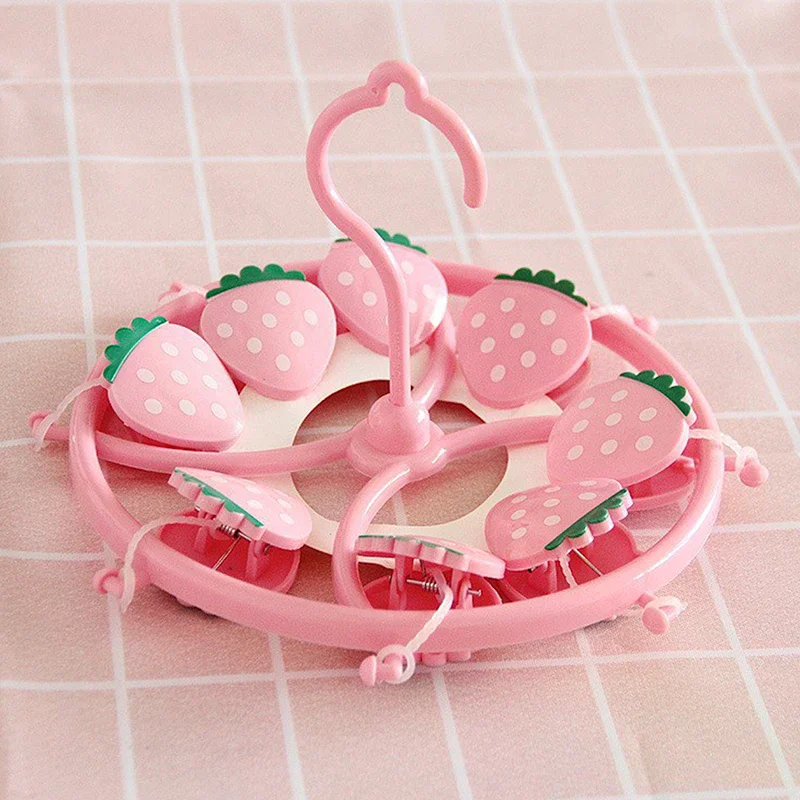 Lovely Strawberry Clothes Dryer Hanger Windproof Socks Underwear Drying Rack Household Heart Storage Laundry Rack Home
