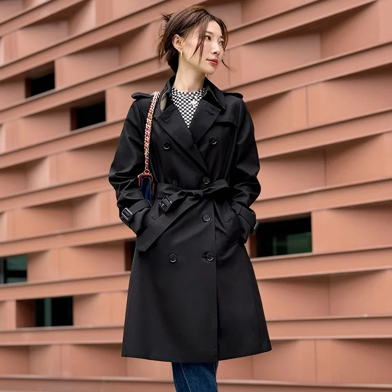 

Весенне-осенняя ветровка средней длины, женский плащ, пальто на пуговицах с поясом, роскошные брендовые тонкие куртки, офисные женские тренчи, тренд