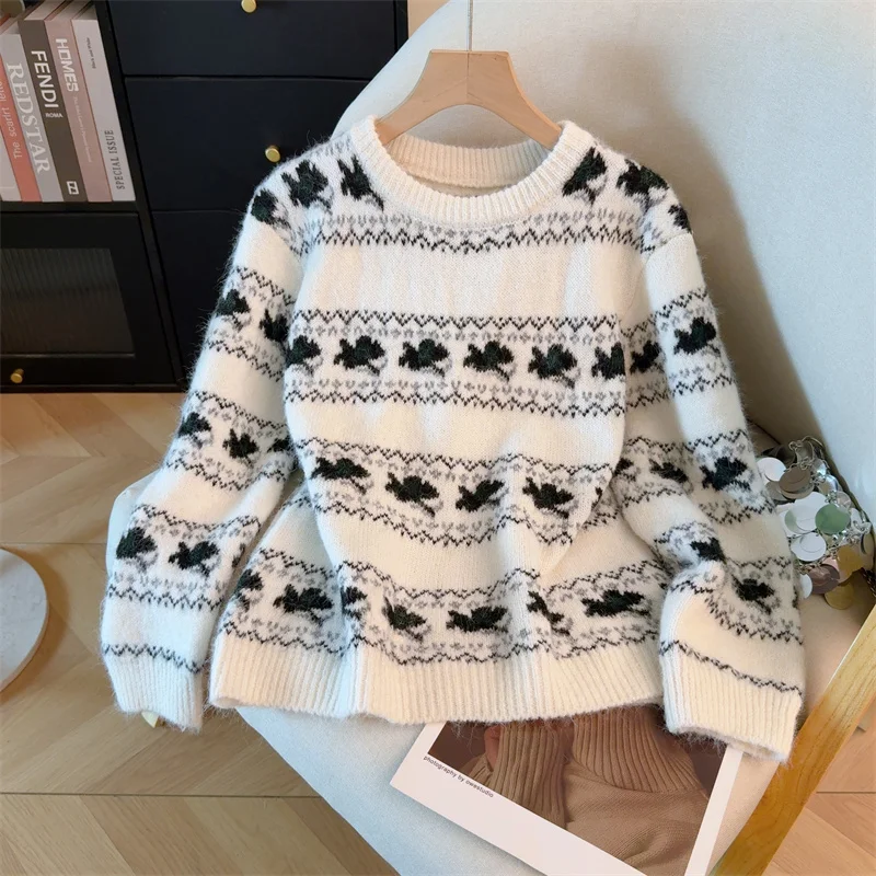 المرأة عيد الميلاد الأحمر البلوز سترة Vintage البلوز متماسكة طويلة الأكمام سترة الكشمير المعنقة للنساء ربيع الخريف 2000s الملابس #2