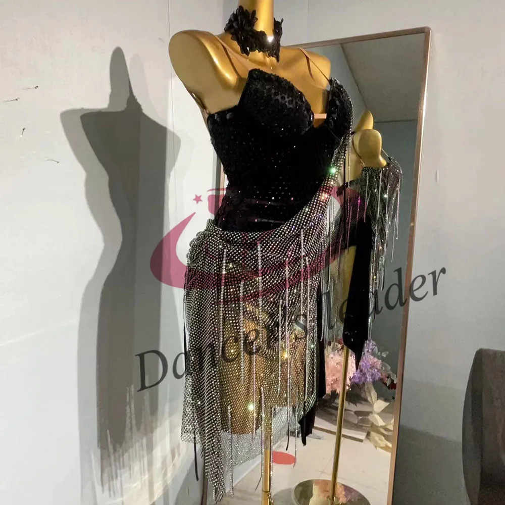 Vestido de dança latina high end personalizado diamante flashover capa suspender chacha tango feminino adulto palco roupas profissionais