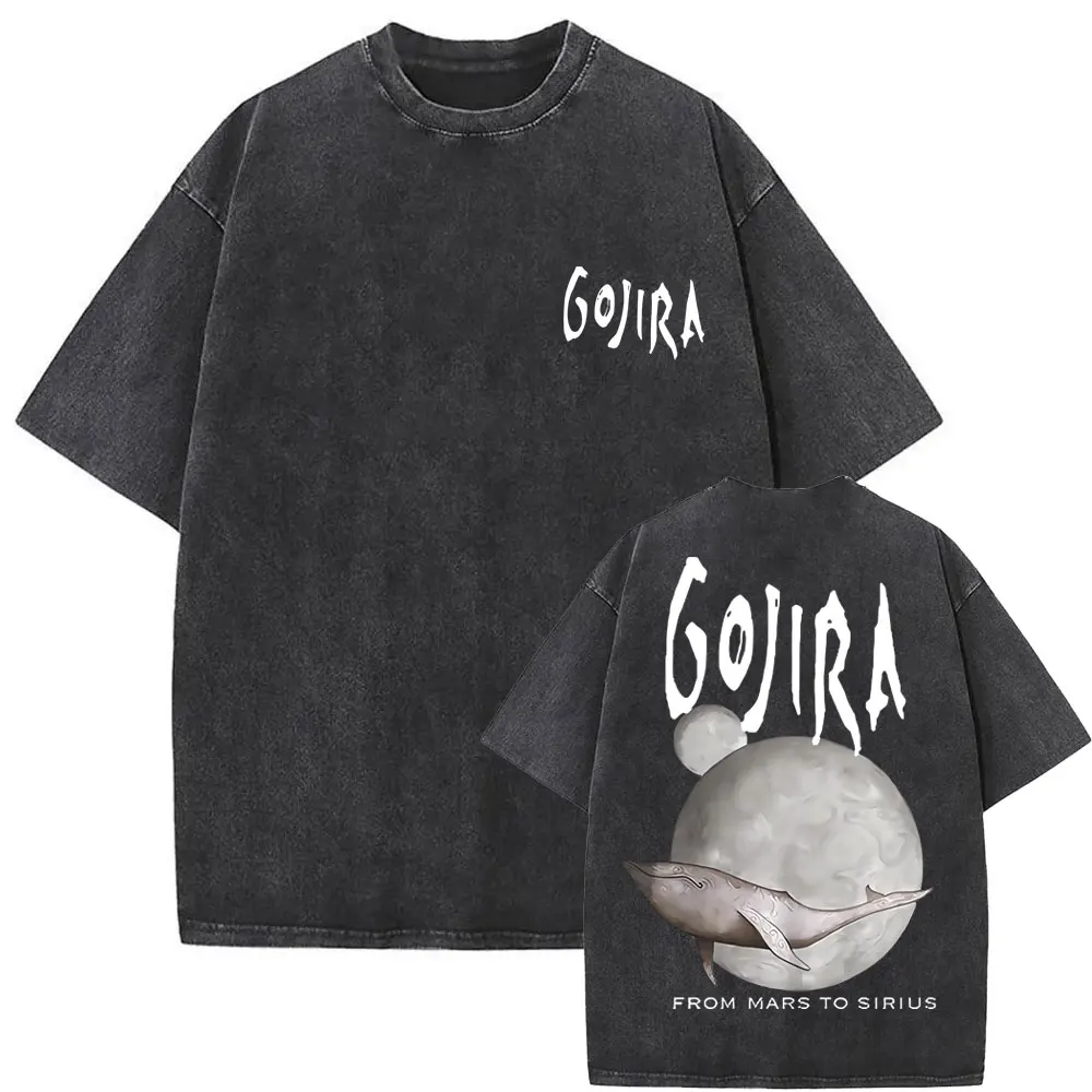 Washed Vintage Metal Band Gojira From Mars To Sirius Flying Whales Graphic Tshirt Men Women Gothic Oversized Pure Cotton T-shirt