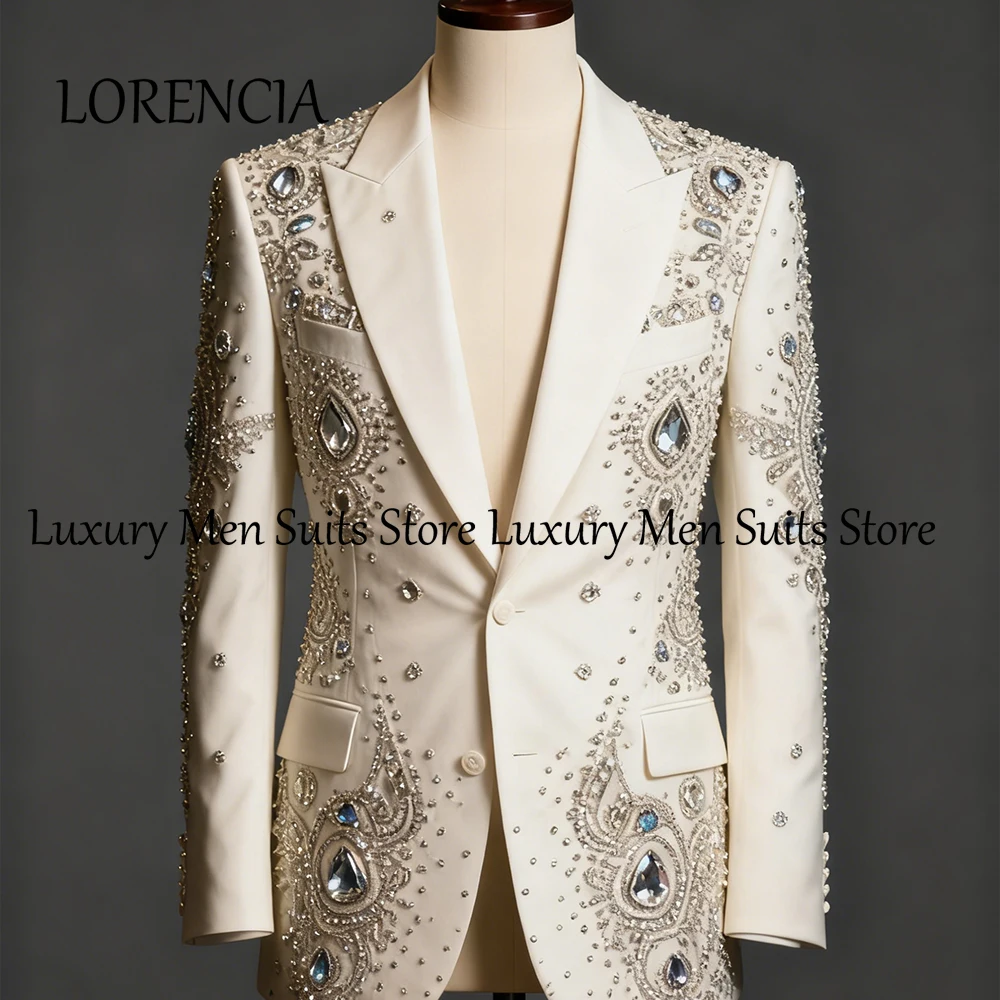 

Luxury Diamond Suits for Men 2 Pieces Jewelry Tuxedos Set Wedding Party Groom Outfits 2025 Customized Blazer Pants ropa hombre