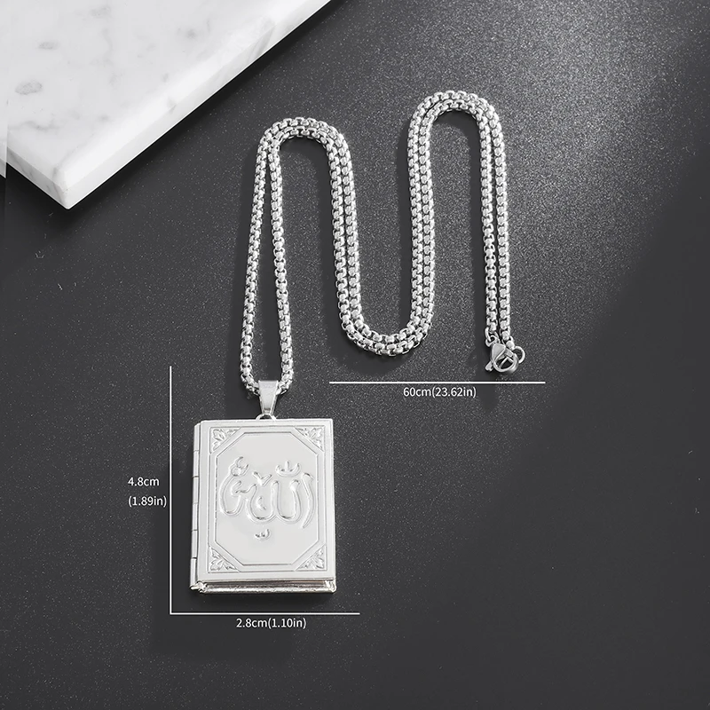 Islamic Muslim Photo Box Jewelry Arabic Allah Bible Necklace Men Women Religious Amulet Pendant Gift