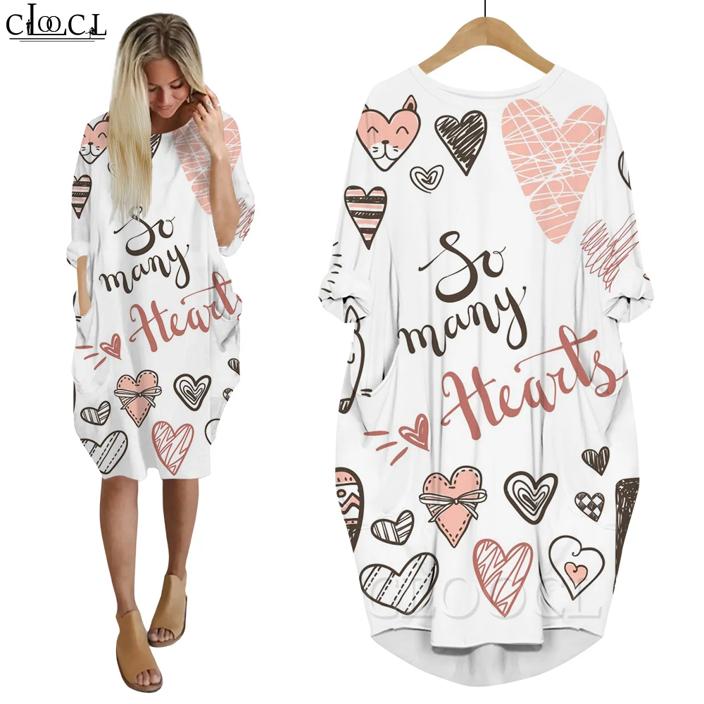 

CLOOCL Lovely Dresses So Many Heart 3D Printing Long Sleeve Robe Femme Valentine's Day Gift Dress Women Streetwear