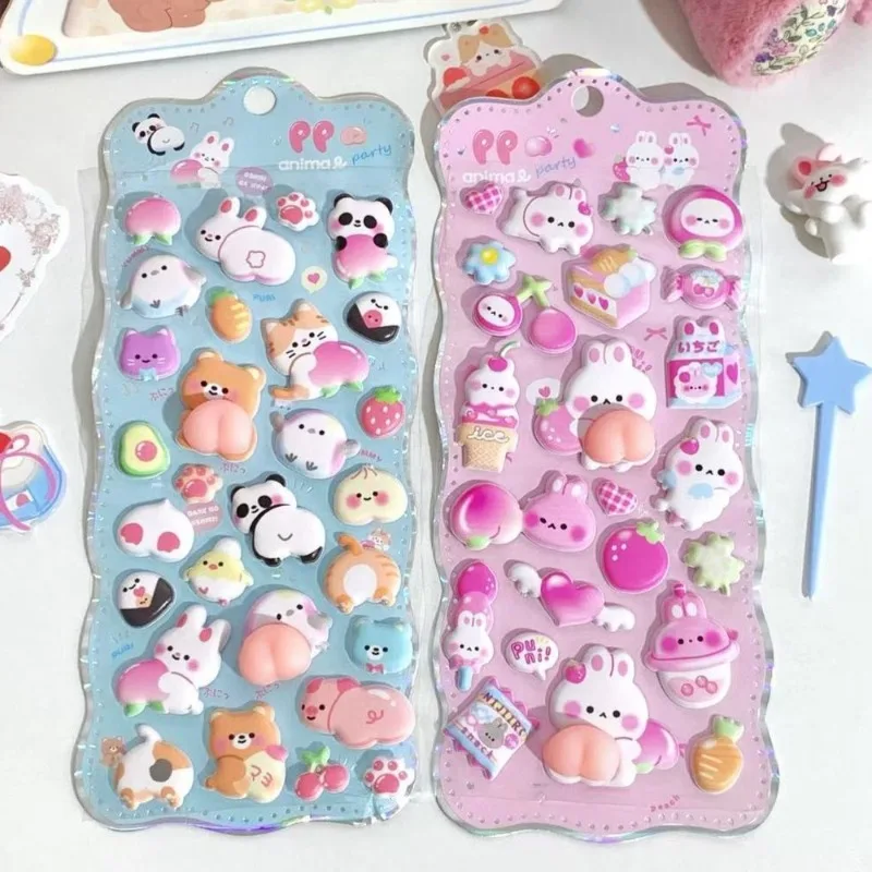 Kawaii الدب الأرنب سعيد الأرداف ملصقات الكرتون لينة قرصة الأطفال الضغط ثلاثية الأبعاد فقاعة ملصق جراب هاتف الديكور