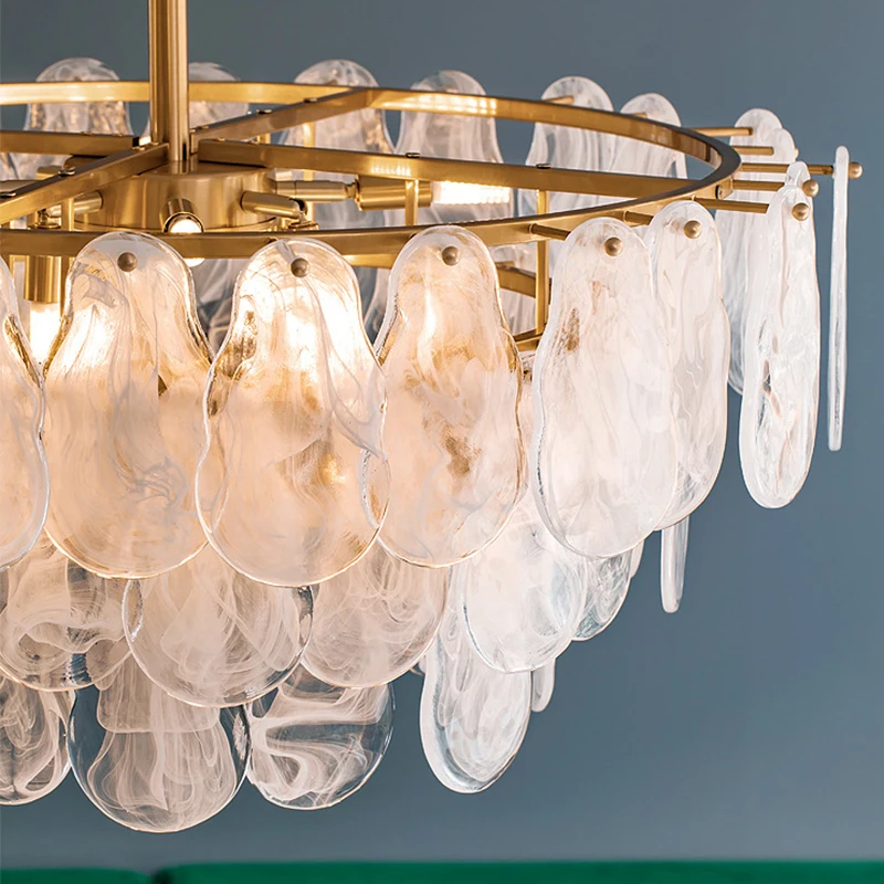 Modern Luxury Cloud Frosted Glass Ceiling Chandelier for Living Room Pendant Lamp Restaurant French Lustre Multilayer Led lights