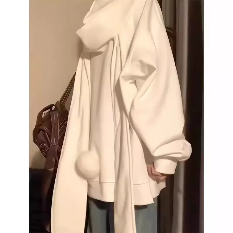 Nuovo originale [orecchie di coniglio] felpa con cappuccio da donna cappotto sottile oversize più felpa cardigan pigro allentato ispessito in velluto Y2K