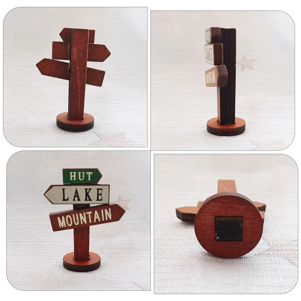 2 Pcs Wooden Road Sign Micro Landscape Adornments Mini Scene Props Signs Decorations Miniature Garden Guide Boards Street Photo