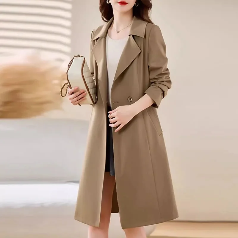 Women's Medium-Length Spring Autumn 2025 New Style Korean Version Petite Fashion British Style Overcoat Knee-Length Jacket