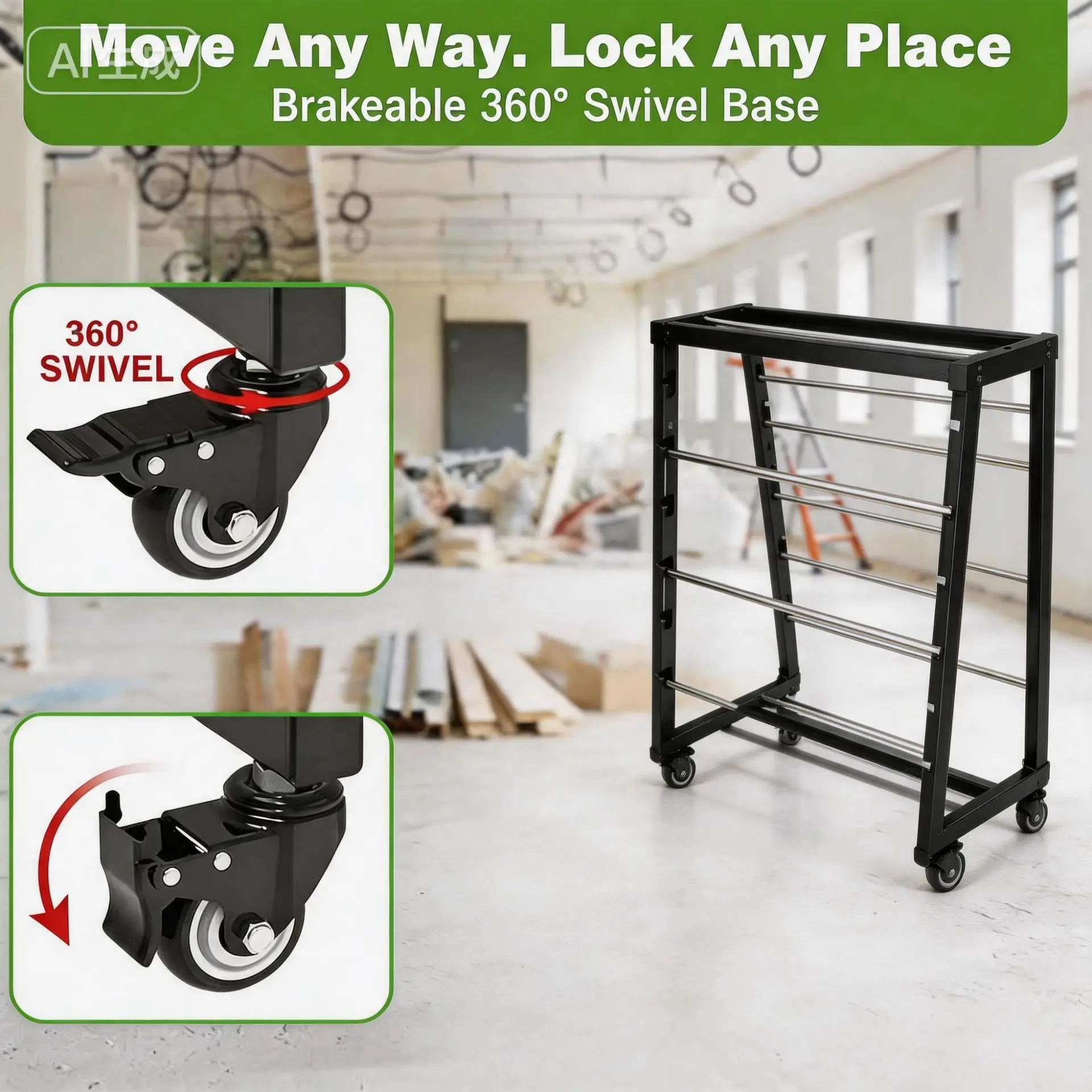 Heavy duty 8-bar bobbin cable holder distributor with locking wheel adjustable movement
