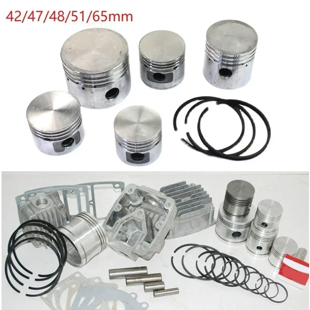 Air Compressor Piston+Piston Rings Parts Air Pump Accessories 42/47/48/51/65mm Dia Piston Rings Set For Air Compressor Pneumatic