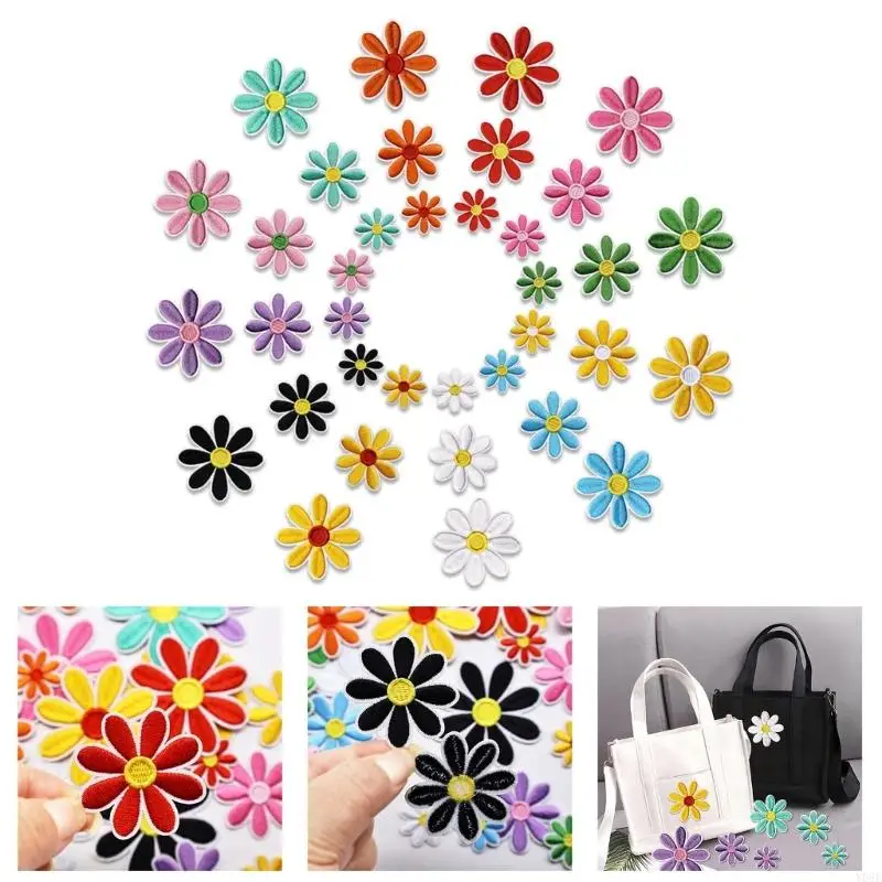 36Pcs Flower Adhesive Embroidery Appliques Embroidered Iron On Fabric Patches For Clothing Dress Bag Hat Sewing Project Y08E