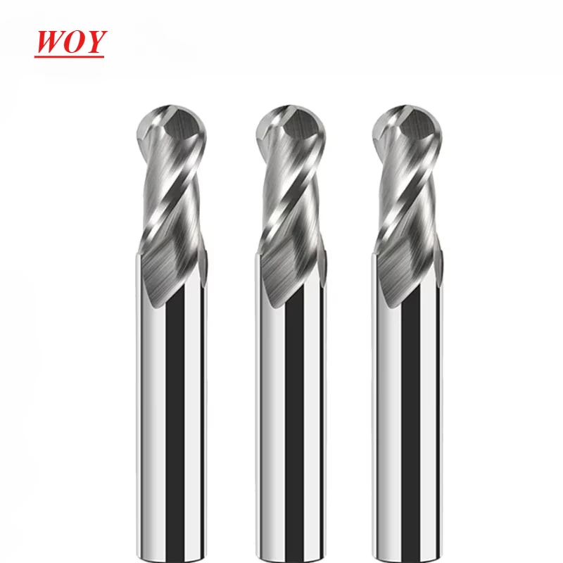 WOY HRC55 EndMill Special for Aluminum Ball Nose Milling Cutter Tools Carbide 2 Flutes Spherical CNC End Mills Spiral  Cutters