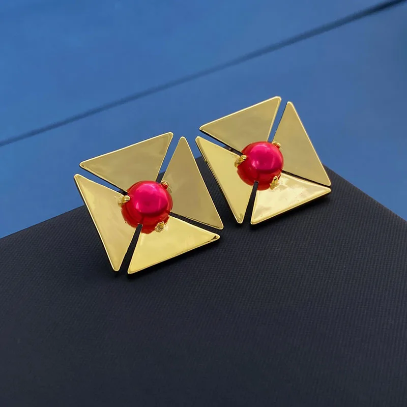 Brass With 18K Small Size Red Stone Stud Earrings Punk Party Gown Runway rare Boucle d'oreille Korean Japan Style Fashion