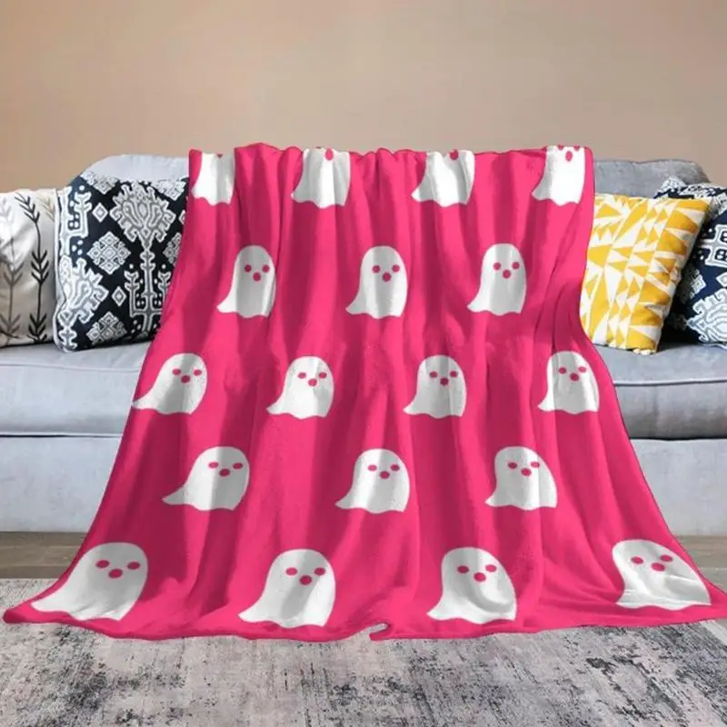 Halloween Pink Ghost Blanket Reversible Super Soft Cute Throw Cozy Flannel Couch Living Room Bed Blanket For Children Warming