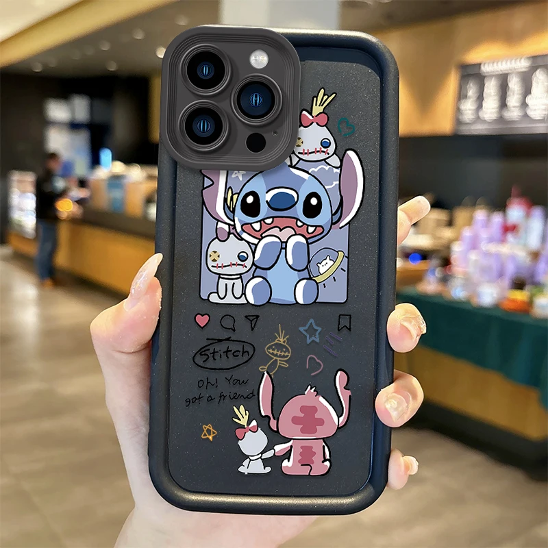 Disney Stitch Couple Cartoon Phone Case for iPhone 16 15 14 13 12 11 Pro Max 16 15 14 8 7 Plus X XS Max 8 7 TPU Shockproof Cover