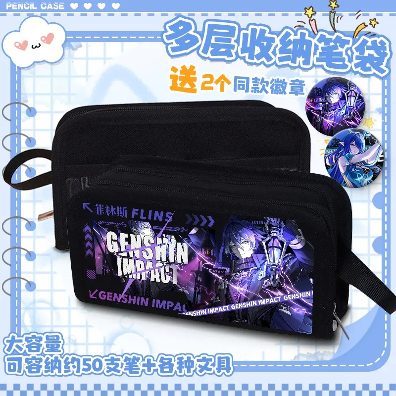 Anime Genshin Impact Flins Lauma Aino Durin Nicole Reeyn Nefer Alice Columbina Oxford Doppelschicht-Reißverschluss Flip Pen Federmäppchen