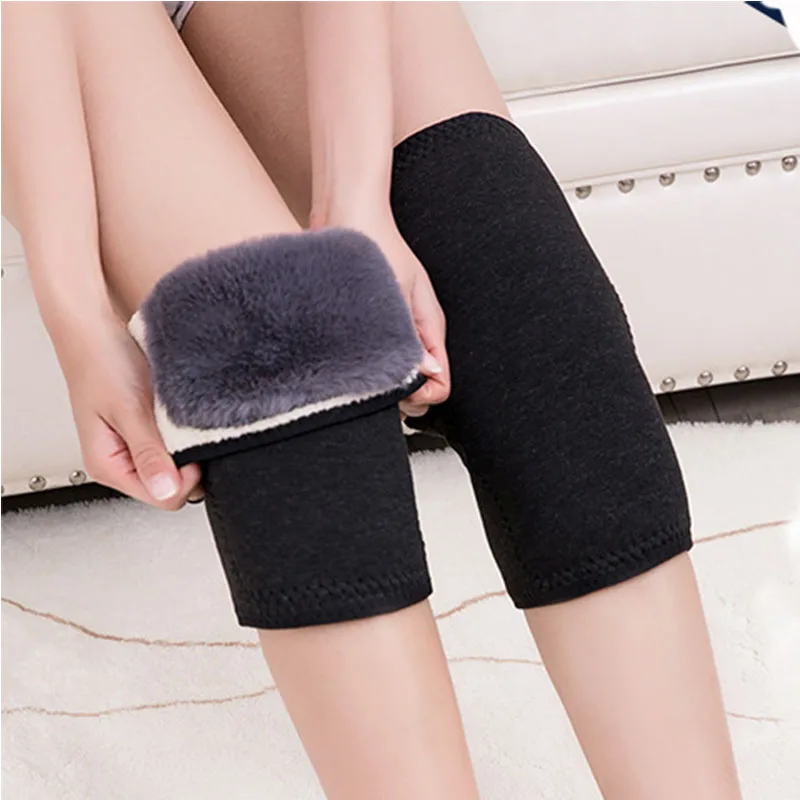 Warm Kneepads Winter Thicken Fluff Soft Knee Warmer Cycling Elderly Joint Cold-proof Leg Sleeves Adjustable Size Men Women Gift