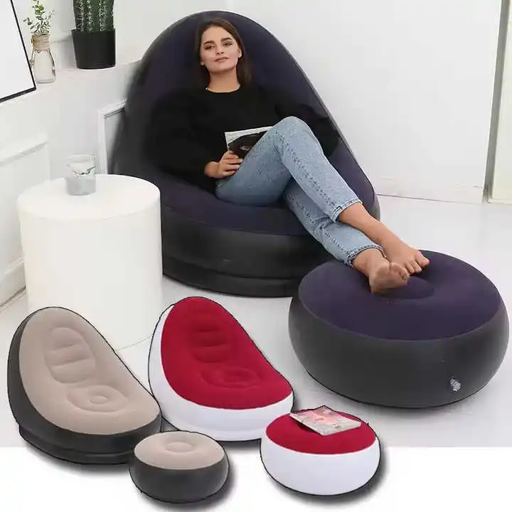 High-quality custom lazy inflatable sofa outdoor air pump lounge sofa bed with round cushion inflatable chair