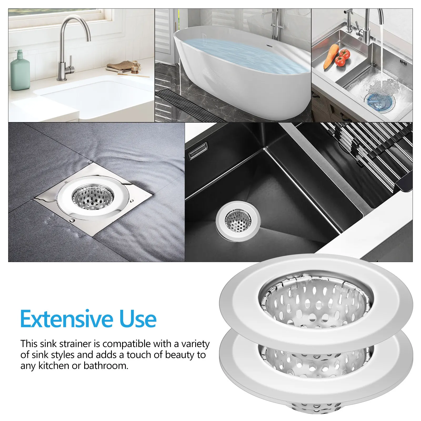 

3Pcs Stainless Steel Sink Strainer Premium Fine Mesh for Kitchen Bathroom Sinks Leak Proof Fit Debris Trap Rustproof Sink