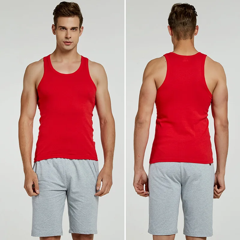 (Pack of 2)Bright Red Men's Sleeveless Cotton Sports Vest, Asian Sizes, Available in Black, White, Gray, Blue, and Green.