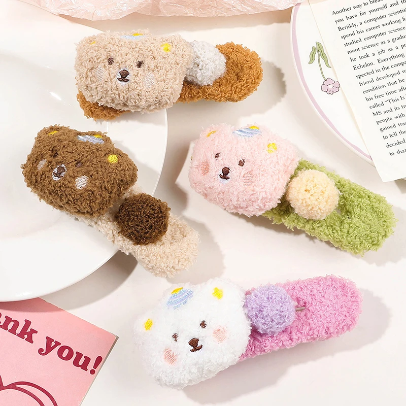 Cartoon Soft Plush Hair Clip Headwear Large Bear Sweet Cute Barrettes Hairpins Headdress For Women Hair Accessories