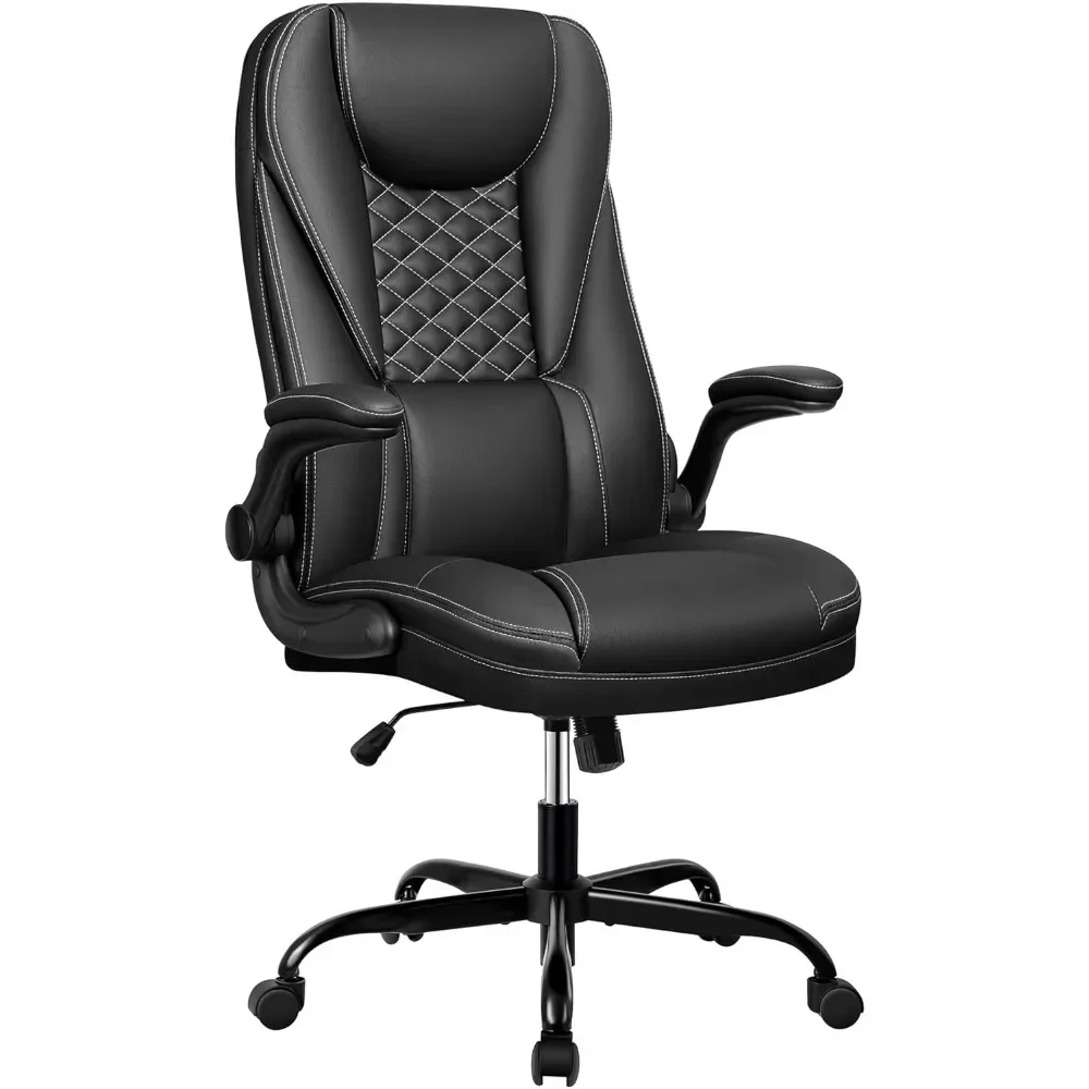 Office Chair,Ergonomic Leather Chair with Lumbar Support High Back Home Office Desk  with Adjustable Flip-Up Arms,Computer Chair