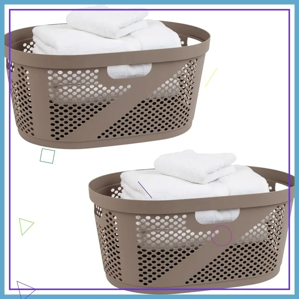 

40L Woven Laundry Basket Set of 2, Ventilated Clothes Hamper for Home, Durable Plastic Storage Bin with Handles