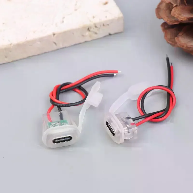 3/6Pcs 2Pin USB Type-C Input Type Charging Socket Waterproof Female Jack Connector With Night Light DIY Charging Port 3A 5V