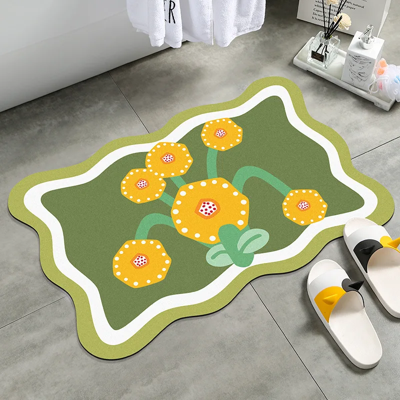 

Quick Drying Bathroom Floral Carpets for Bathroom Entrance Doormats Tub Shower Toilet Non-slip Area Rugs Absorbent Water Bathmat