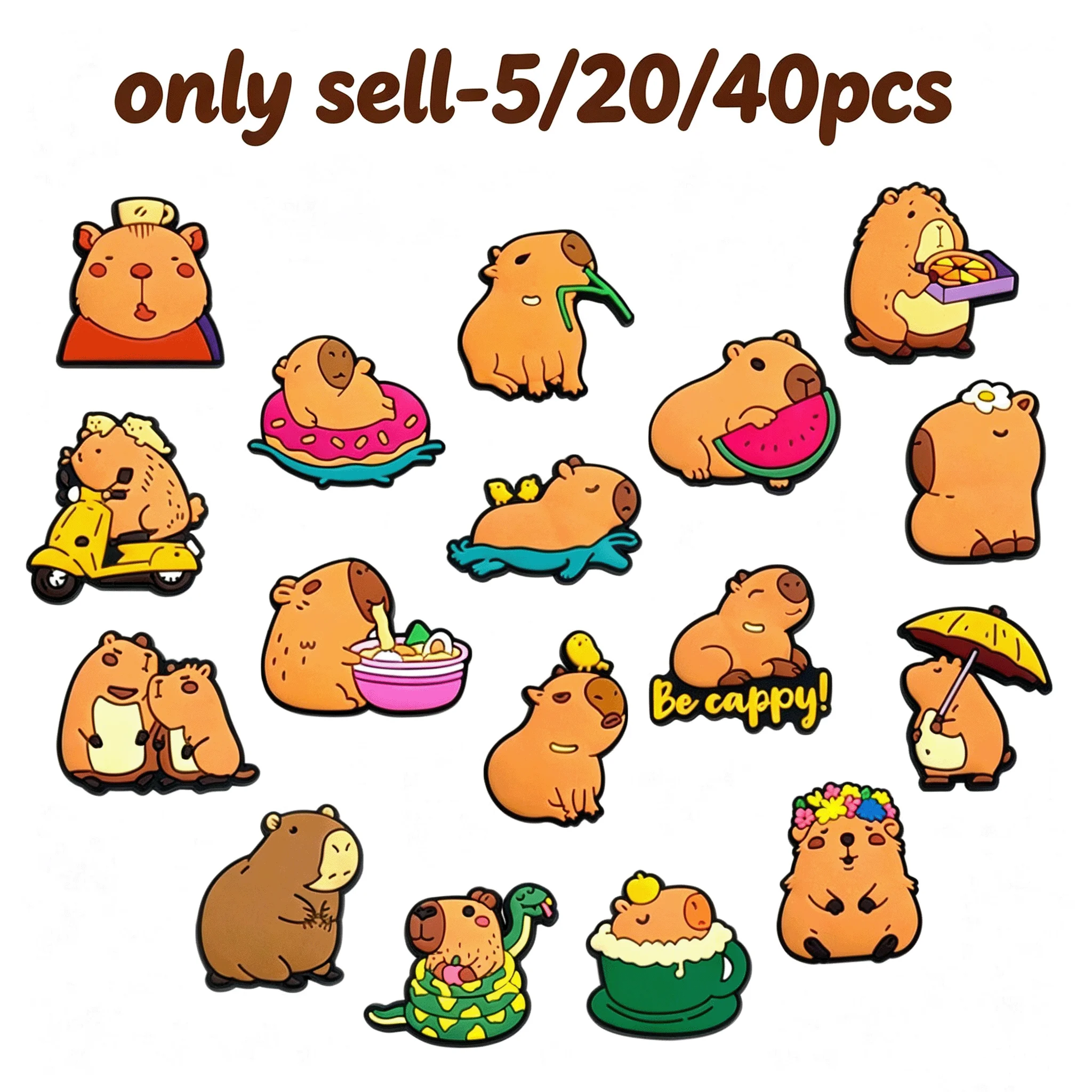 5/20/40pcs Capybara Shoe Charm Set, suitable for slippers and sandals, made of PVC, ideal as Christmas gifts, birthday presen