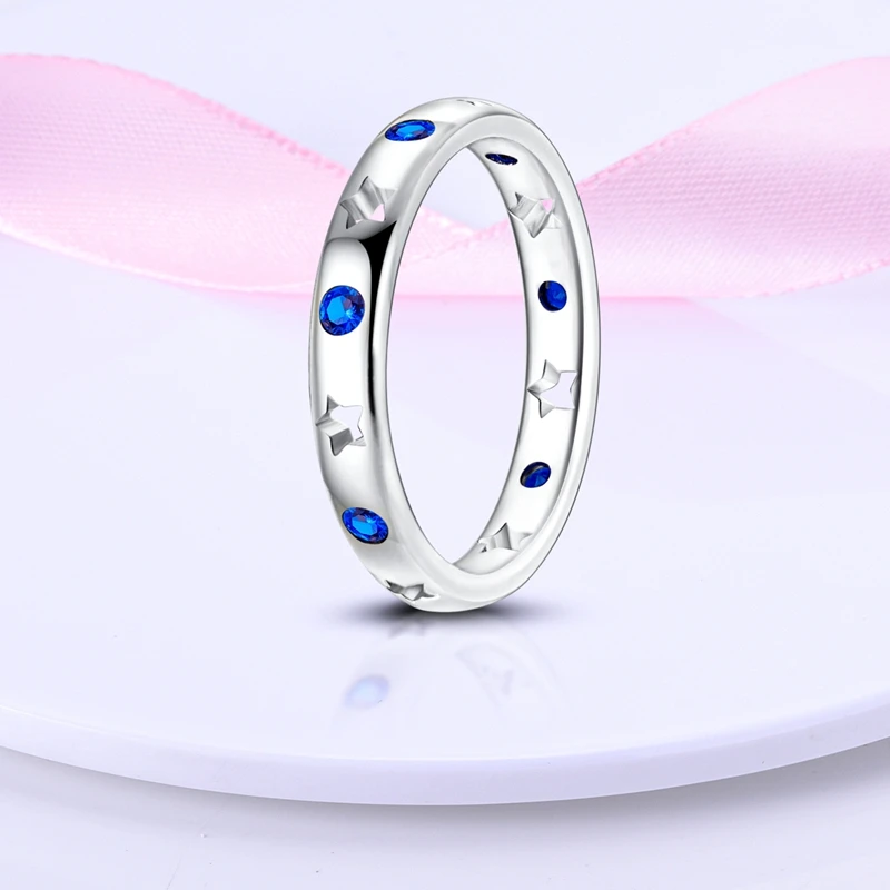 Original 925 Sterling Silver Cutout Stars Ring For Women Girls Jewelry Birthday Anniversary Gifts