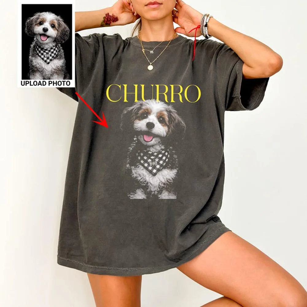 Personalized Custom Pet Portrait T Shirt Upload Your Animal Photo Tee for Couple Family Gift