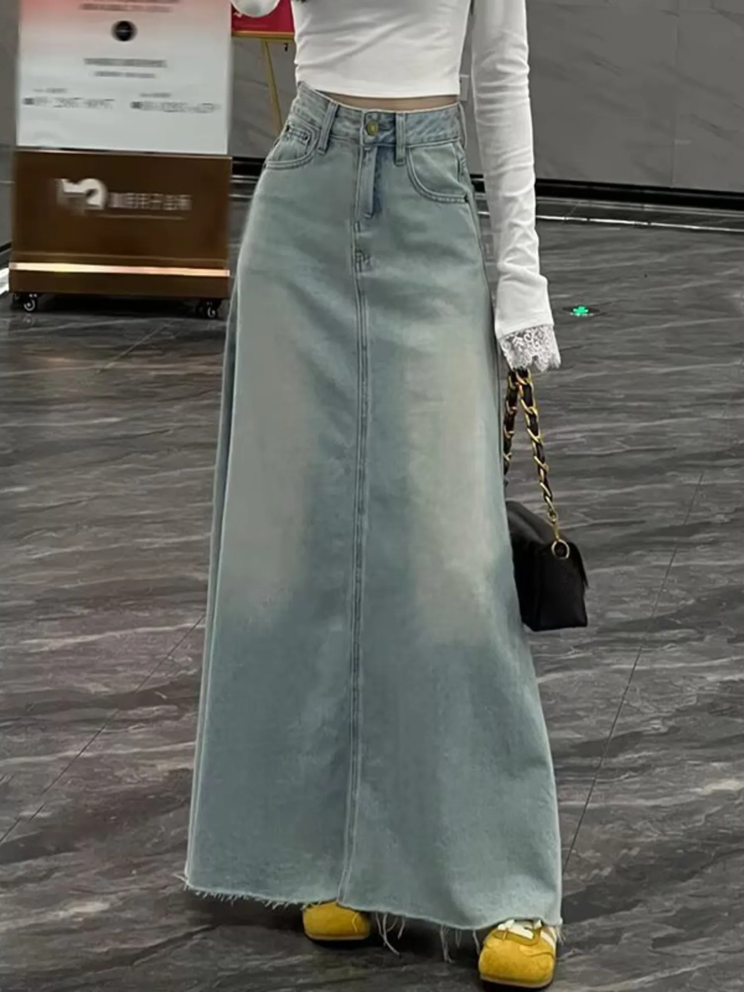 Women's High Waist Pleated Denim Skort with Built-in Shorts Vintage Wash A-Line Mini Skirt 2 Colors - view 3