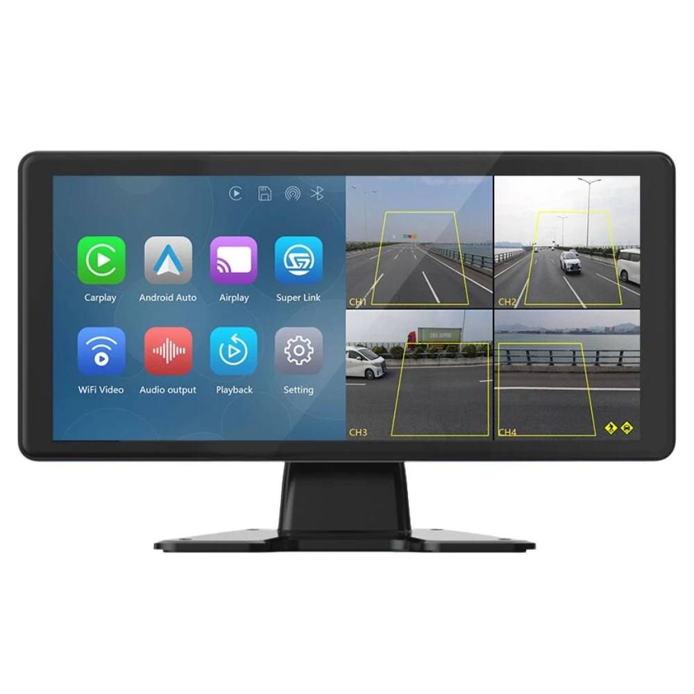 10.36 Inch 1080p Wireless Carplay Android Auto TV Display Camera Touch Screen LCD All-in-one Machine DVR Four-channel 1 Year