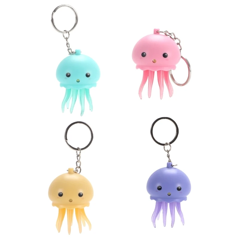 Anime Ornament Keychain for Backpack Glowing and Sound Jellyfish Pendant Keyring