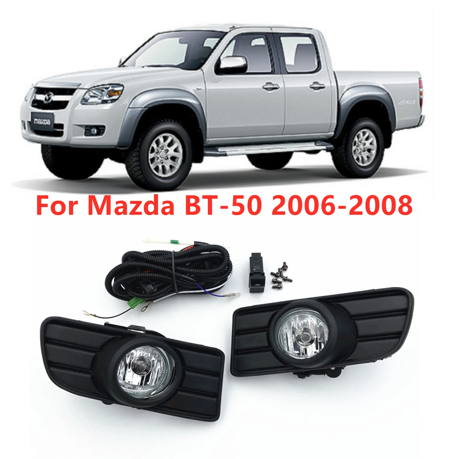 Fog Lights for Mazda BT-50 BT50 UN Series I 2006-2008 front bumper Spot Lamps with wiring Kit set assembly pair Black Cover