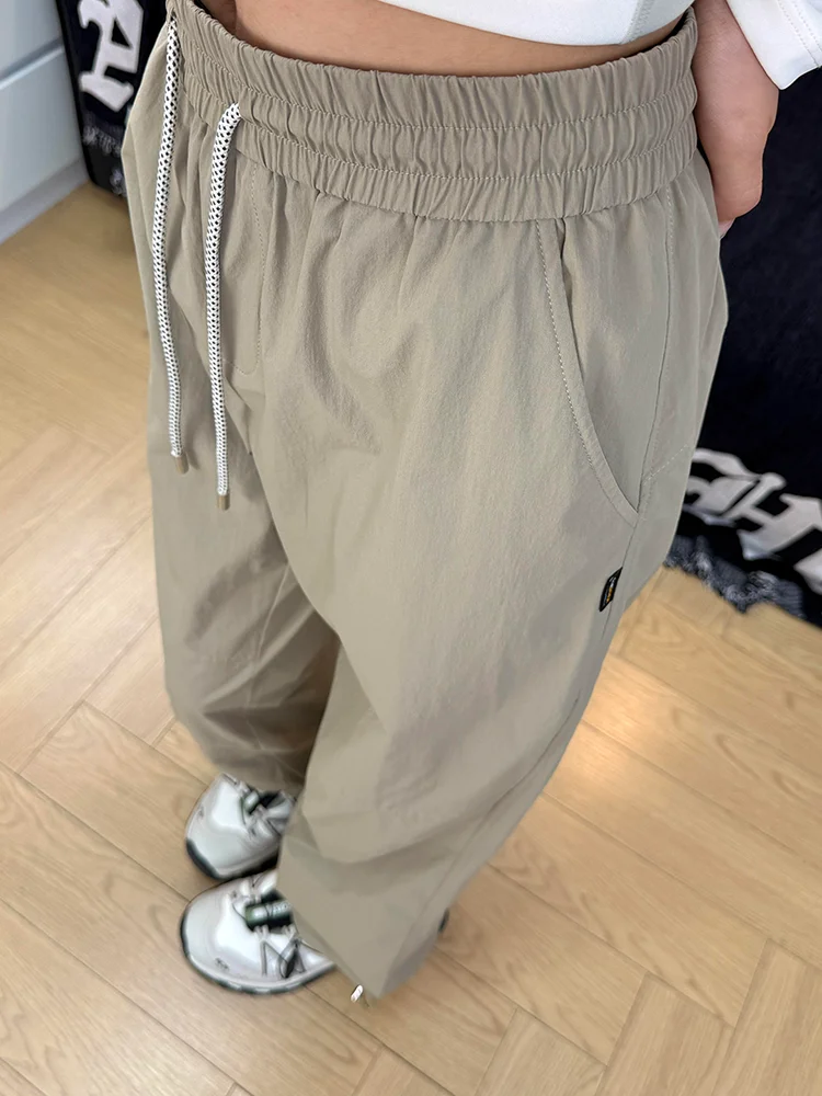 بنطلون نايلون كاكي سريع الجفاف للنساء، بنطلون رياضي فضفاض مستقيم للمشي لمسافات طويلة، مريح وقابل للتنفس