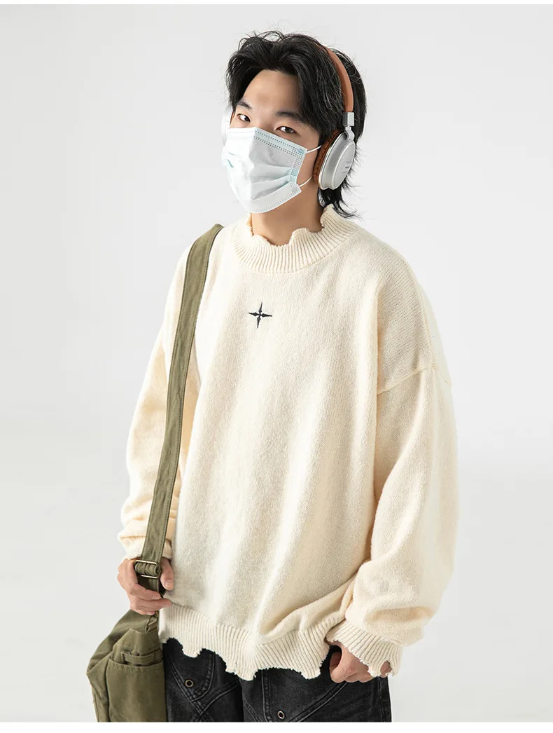 남성용 느슨한 긴팔 티셔츠, 부드러운 솔리드 패치워크, 불규칙 패턴 스웨터, 따뜻한 불규칙 패션, 가을, 겨울