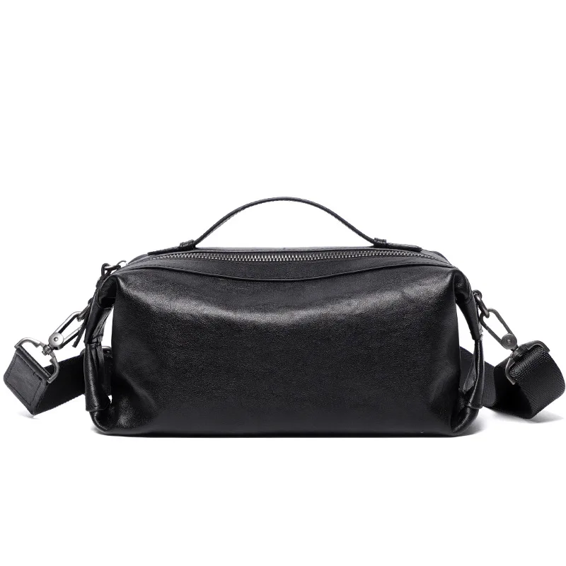 YETTIES Men's Trendy Genuine Vegetable Tanned Top Grain Cowhide Leather Crossbody Bag Casual Shoulder Purse Small Handheld Tote
