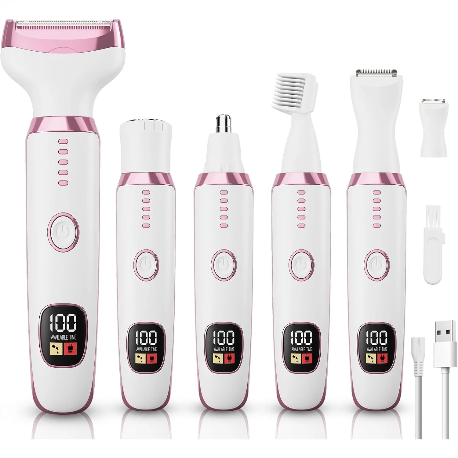 

Electric Razor Shavers for Women 5 in 1, Cordless Facial Eyebrow Nose Hair Trimmer & Bikini Shaver, Wet Dry Rechargeable,