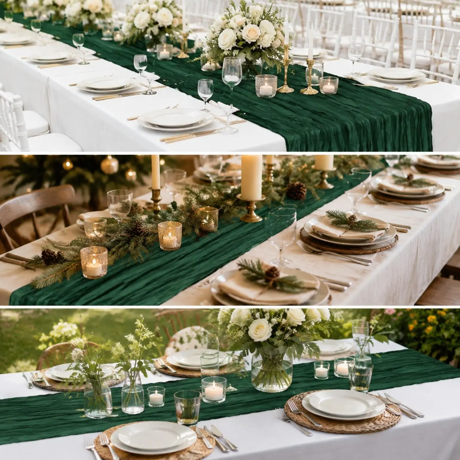 Crinkled Gauze Polyester Decorative Tablecloth Long Table Runner Soft Visual Depth for Wedding Reception