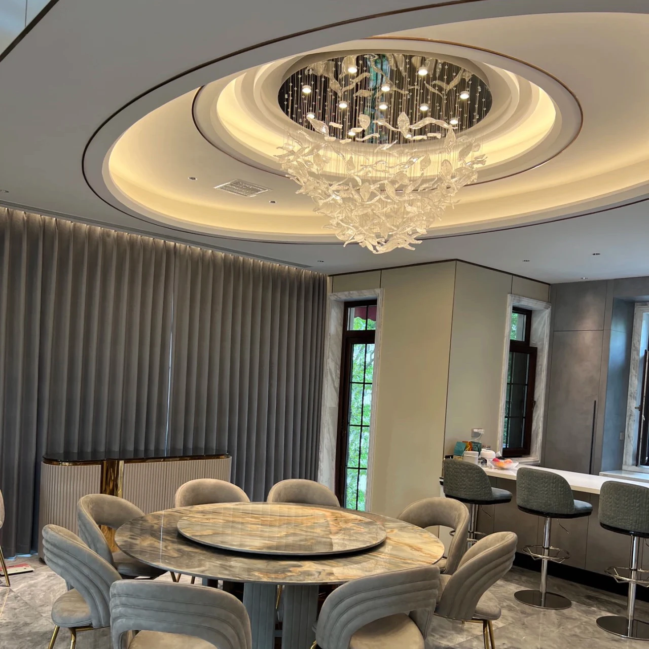 

Round dining room chandelier crystal light modern light luxury villa living room art dining room light private room round ceilin