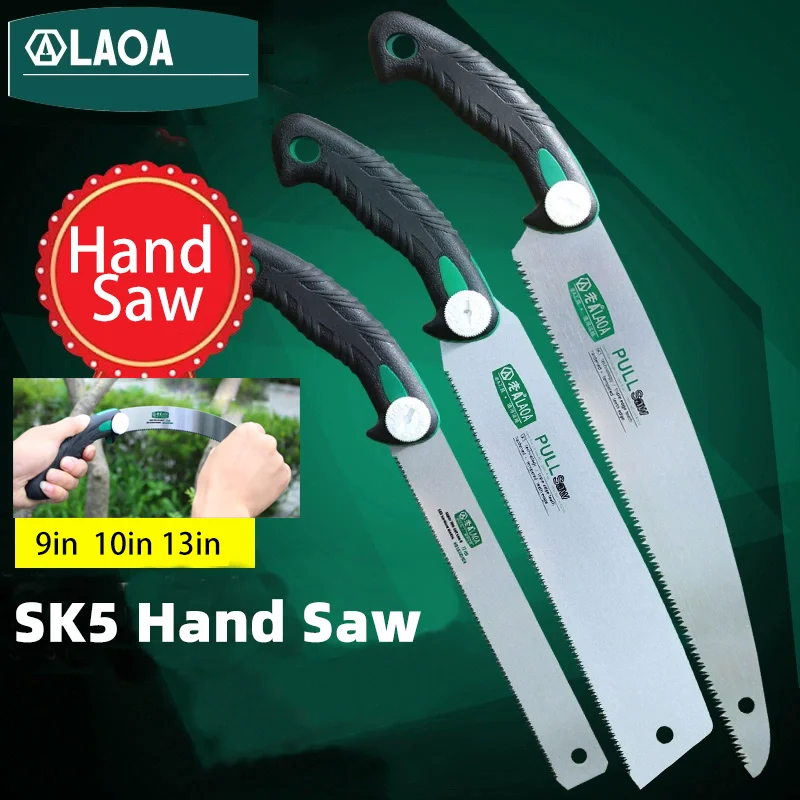 LAOA Hand Saw Non-slip Wooden Handle Pull Saw Flush Cut Saw Flexible Handsaw Woodworking Cutting Tool Hand Saw 9/10/13inch